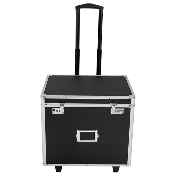 Portable File Storage Box with Handle - 19.2" x 15" x 16" Letter/Legal Size Mobile Lock Box, Aluminum Alloy Fireproof File Box with Wheels, Double Combination Locking Cabinet - Black (Black)