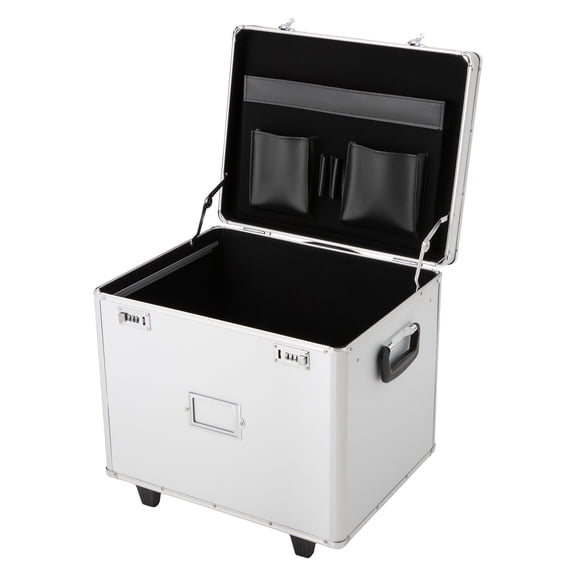 Portable File Storage Box with Handle Rolling File Locking Cart with Wheels Metal Letter File Organizer Box Black Mobile Office File Case Combination Lock Cabinet 19.21516" (Silver)