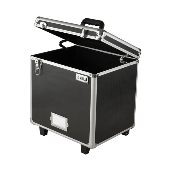 Office File Box on Wheels Portable with Lock and Retractable Handle 15.6"L x 12.6"W x 15"H
