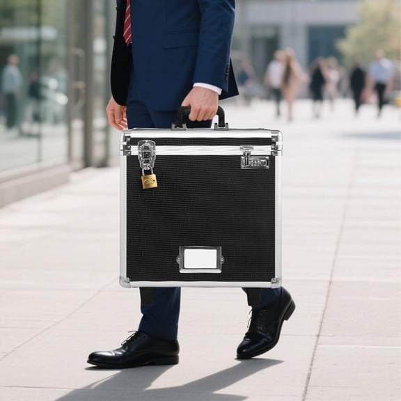 Portable File Storage Box with Lock & Wheels - 15.6x12.6x15 inch Internal Size, Mobile Filing Case with Retractable Handle for Office, Home, Hospital, Bank Documents