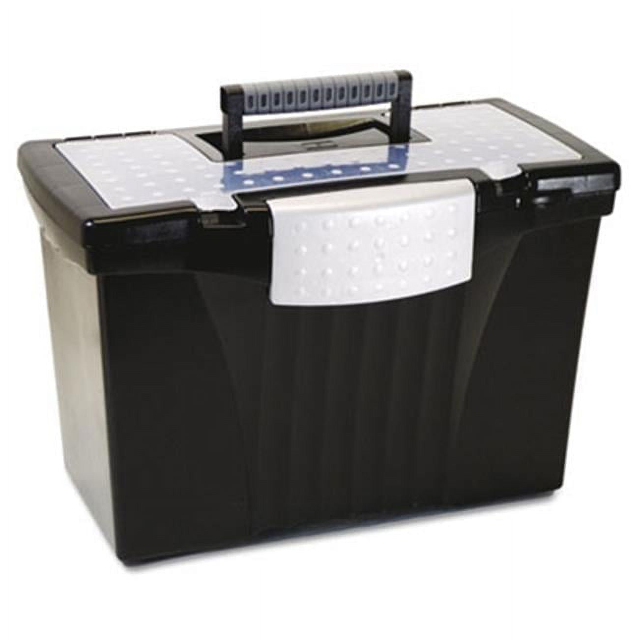 Black and Gray Portable Plastic File Storage Box with Organizer Lid