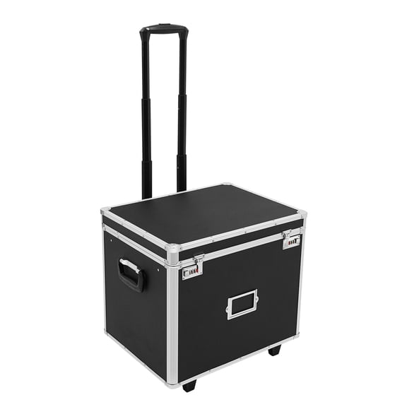 Portable File Storage Box with Handle, Letter Size Mobile Lock Box with Wheels & Telescoping Handle, Double Combination Locking Cabinet