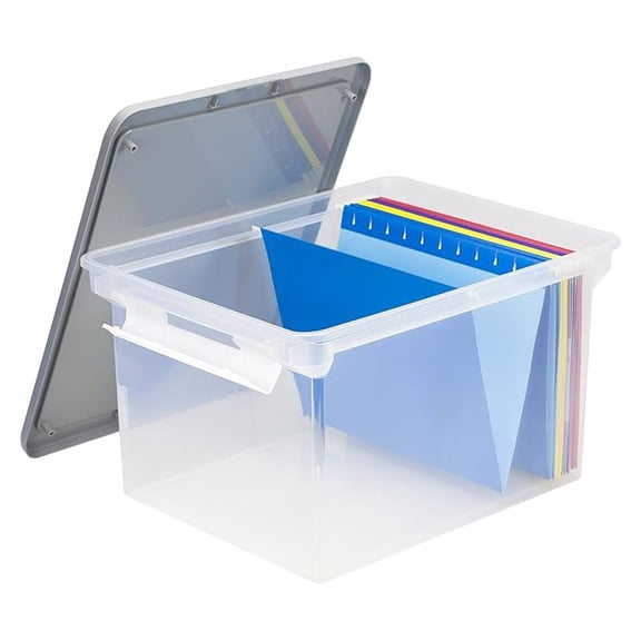 Portable File Tote with Locking Handles, Letter/Legal Files, 18.5" X 14.25" X 10.88", Clear/Silver