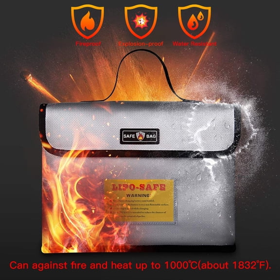 Portable Fireproof Explosionproof Lipo Battery Guard Safe Bag Large Storage Space for Battery Storage and Charging with Double Metal Zipper Case Pouch, 260*130*190mm