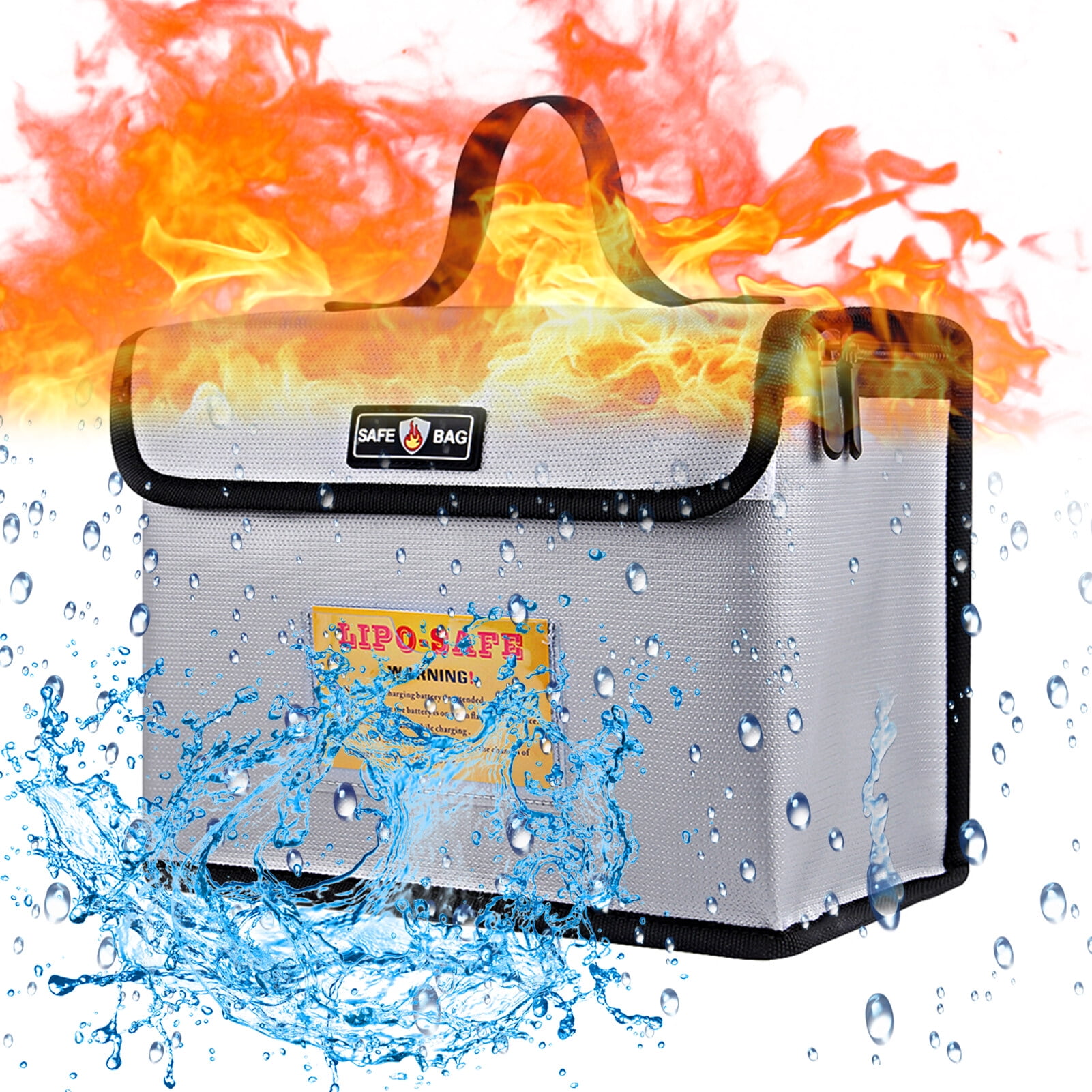 Portable Fireproof Explosionproof Lipo Battery Guard Safe Bag Large Storage Space for Battery Storage and Charging with Double Metal Zipper Case Pouch, 260*130*190mm