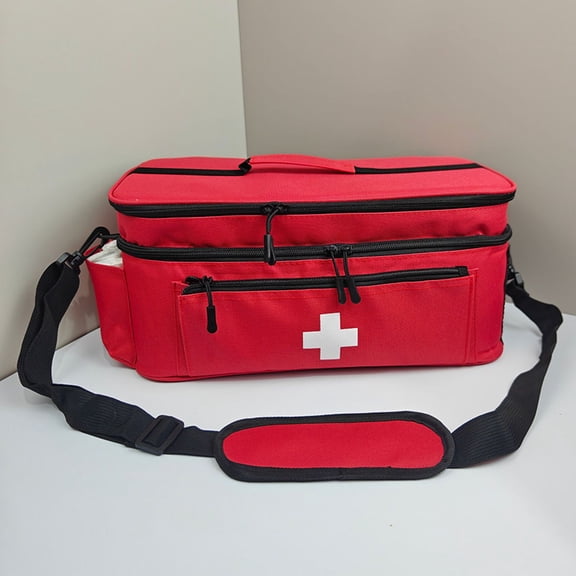 Portable First Aid Bag – Multi-Compartment Medical Storage Organizer for Home, Car & Outdoor (Empty Bag) Red