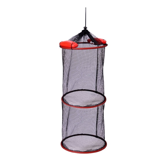 Portable Fish Basket Portable Foldable Floating Fish Basket 1/2/3 Layers Live Caught Fish Storage Basket Collapsible Heavy Duty Nylon Mesh Fishing