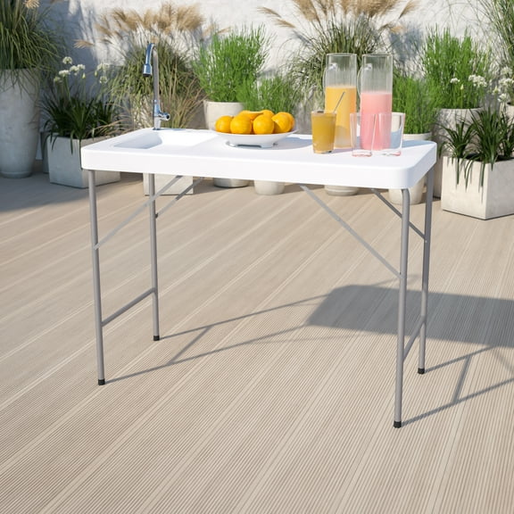 Emma + Oliver 4-Foot Portable Fish Cleaning Table / Outdoor Camping Table and Sink