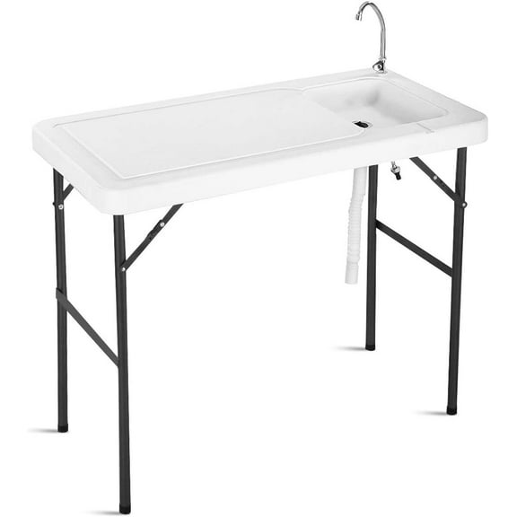 Portable Fish Cleaning Table with Sink, Folding Outdoor Camping Sink Station with Hose Hook Up, Heavy Duty Fillet Table with Faucet for for Outdoors, Events, Beach, Camping