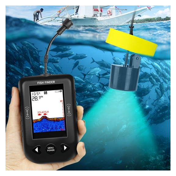 Portable Fish Finder,Sonar Coverage Fishing Sonar Sounder Alarm Transducer Fishfinder Fishing ,Clear Depth Display