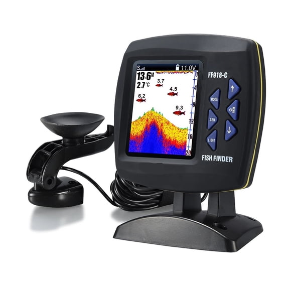 FF918 Fish Finder Wireless Sonar Sensor Fishing Depth Finder Locator Fishfinder with Wired Transducer for Boat Fishing Waterproof Underwater Fish Finder