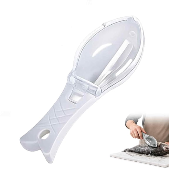 Portable Fish Scale Peeler, Manual Fish Scaler Remover with Collection Box and Protective Cover, Fast Descaler Scraper Tool for Kitchen Seafood Cleaning ( White )