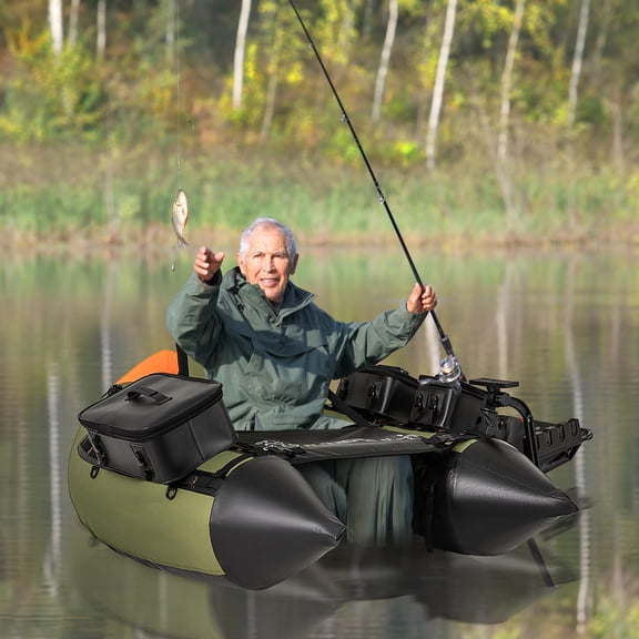 Portable Fishing Boat with 3 Detachable Storage Boxes, 4 Rod Holders, Fish Finder Holder, and Manual Pump - Green