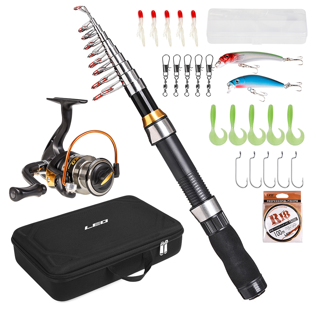 Portable Fishing Rod and Reel Combo Telescopic Fishing Rod Pole Reel Set Fishing Line Lures Hooks Barrel Swivels with Carry Bag Case Travel Fishing Full Package Kit - image 1 of 7