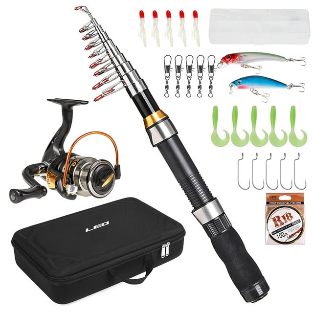 Portable Fishing Rod and Reel Combo Telescopic Fishing Rod Pole Reel Set Fishing Line Lures Hooks Barrel Swivels with Carry Bag Case Travel Fishing Full Package Kit