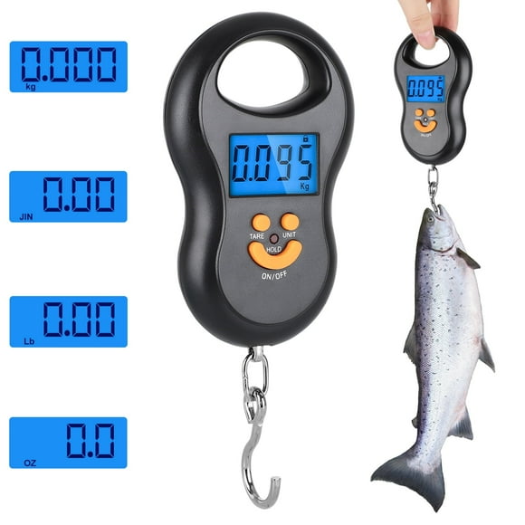 Portable Fishing Scale, SUWU 110lb Digital Hanging Hook Scale with Backlit LCD Display for Luggage