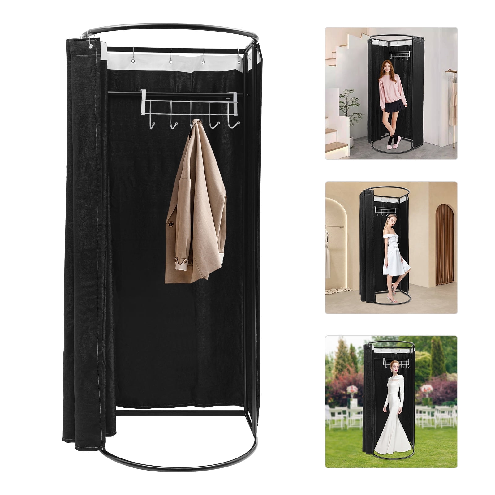 Foldable Dressing Room Portable With Curtain - For Stores & Events, Fits  3-4 People (Black) Changing Room