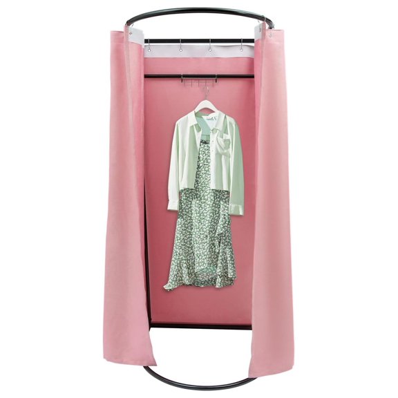 Portable Fitting Room Tent 33x31x78in Pink Privacy Dressing Booth with Curtain Iron Frame