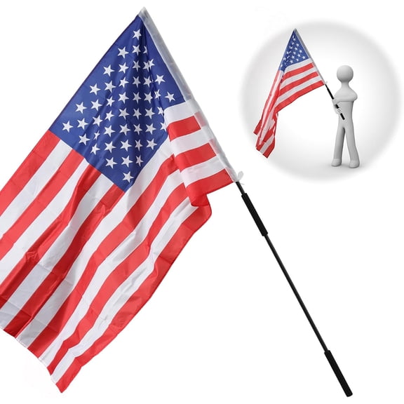 Portable Flag Pole, 7 ft Flag Poles for 3x5 Flags Outdoor, American Flag with Pole for Outside, Handheld Black Flagpole Kit for Carry Use, Parade, Guide, Extendable