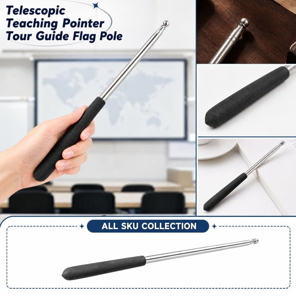 Portable Flag Pole Pointer Stick for Classroom Stainless Steel Telescoping Flag Pole Teacher Pointer Stick for Guide Instruction Home Office Use Black 1 Pack