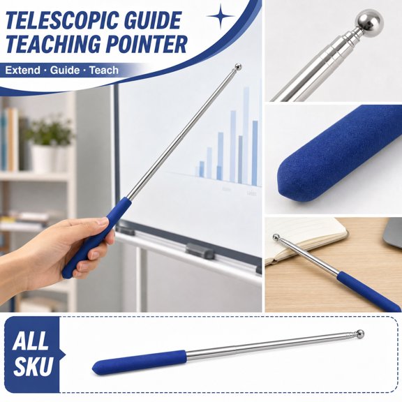 Portable Flag Pole Teacher Pointer Stick Stainless Steel Telescoping Flag Pole Extendable Pole Hand Pointer for Classroom Guide Tours Blue 1 Pack