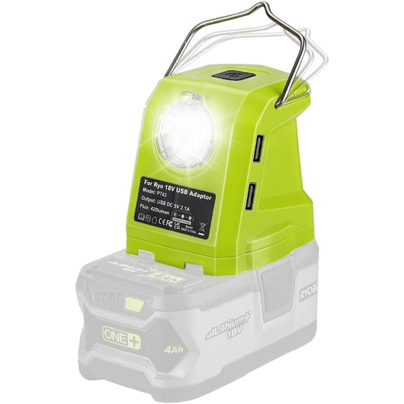 Portable Flashlight for Ryobi 18v Battery, 420lm LED Work Light with 2 USB Ports, 3 Light Modes and Foldable Hang Hook, Worklight Outdoor Camping Lantern for Emergency