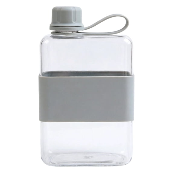 Portable Flat Water Bottle for Travel, Reusable Flask Fits Purse and Pocket, Leakproof Slim Drinking Bottle for Outdoor Sports Fitness Camping, Grey, 4.13x5.79 Inch