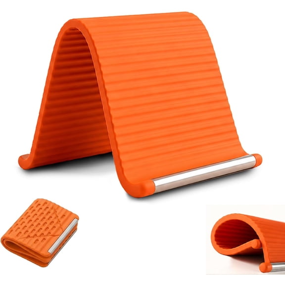 Portable Flexible Silicone Phone Holder Stand, Freely Bendable Multi-Angle Adjustable Mount, Foldable Anti-Slip Universal Cradle for Phones, Tablets & Small Electronic Devices Orange