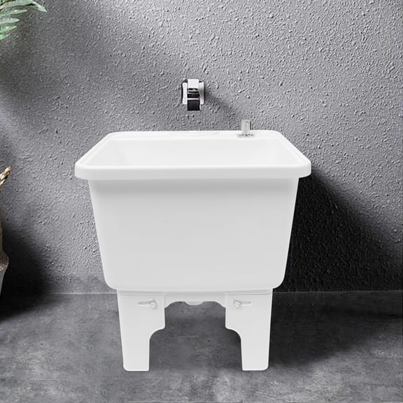 Portable Floor Mop Sink, Freestanding PP Mop Basin with Pop-Up Drain, 220 Lbs Heavy Duty Utility Slop Sink, Deep Plastic Cleaning Tub for Garage, Bathroom, Patio, Restaurant, RV, Indoor Outdoor Use