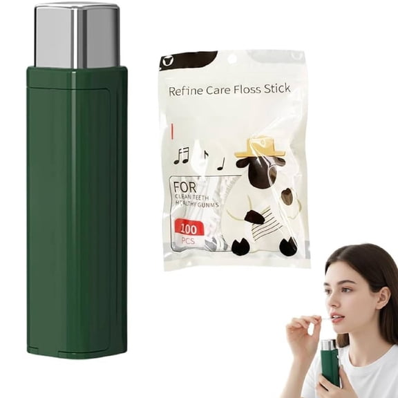 Portable Floss Dispenser with 100 Picks, Automatic Floss Pick Box for Travel, Home & On-The-Go Use&nbsp;(Green)