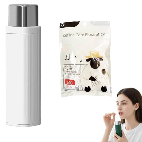 Portable Floss Dispenser with 100 Picks, Automatic Floss Pick Box for Travel, Home & On-The-Go Use (White)