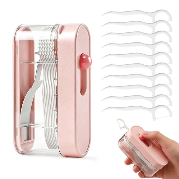 Portable Floss Pick Dispenser, Automatic Pop-up Dental Floss Holder, Refillable Hygienic Floss Pick Case for Home Travel Office