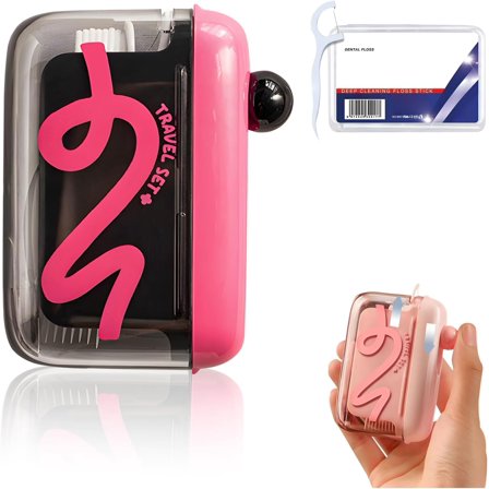 Portable Floss Pick Dispenser with One-Touch Eject, Travel Floss Picks Case with Clear Cover, Compact Case Can Holds 15-16 Refillable Flossers for Travel and Home Use