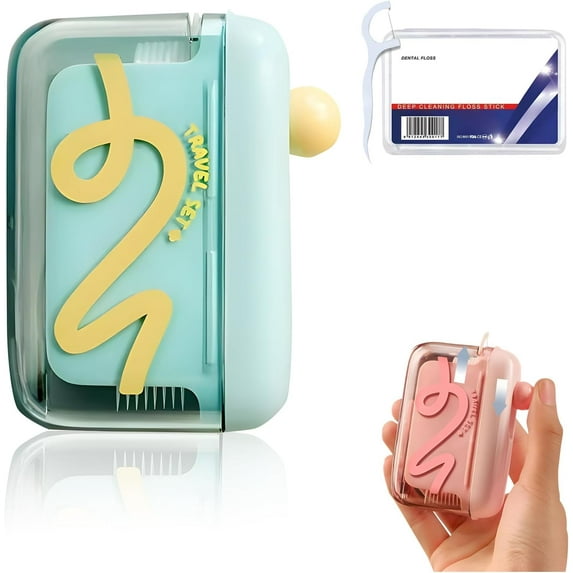 Portable Floss Pick Dispenser with One-Touch Eject, Travel Floss Picks Case with Clear Cover, Compact Case Can Holds 15-16 Refillable Flossers for Travel and Home Use