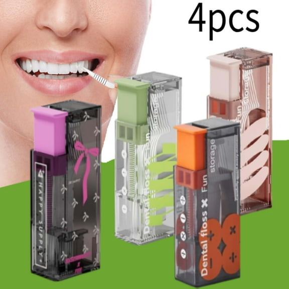 Portable Floss Pick Dispenser Set with 40 Refills, 4-Piece Travel Toothpick Holder & Flosser Container for Family Dental Care On-the-Go