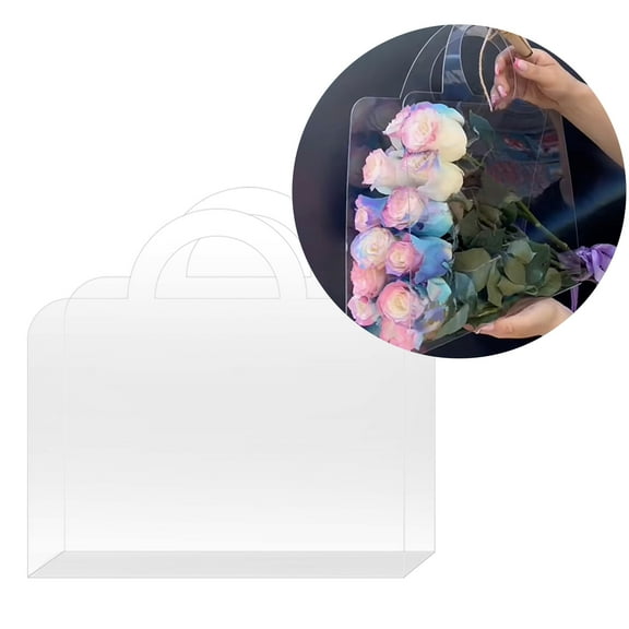 Portable Flower Bag Packaging Party Favor Box Transparent Flower Box With Handle Holiday Gifts Pouch Bags