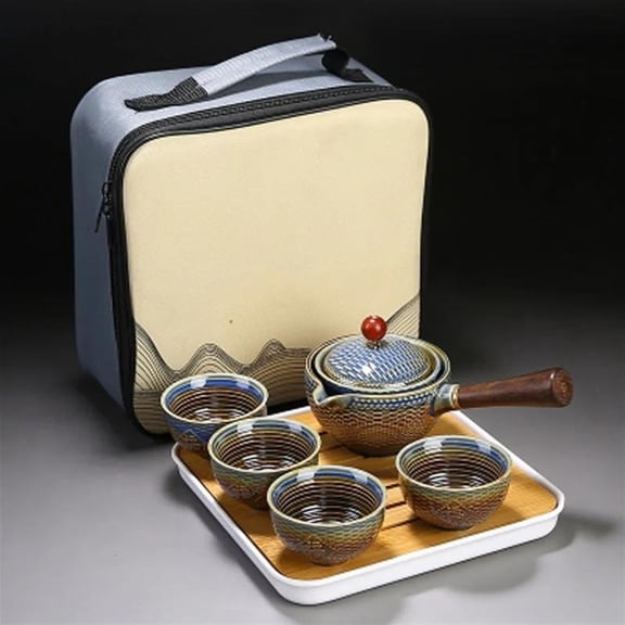 Portable Flower Exquisite Chinese Gongfu Kung Fu Tea Set Ceramic Teapot W/Wooden Handle Side-handle Pot Cup Teaware Dropshipping