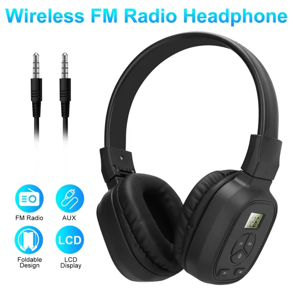 Portable Fm Radio Headphones Wireless Reception Stereo Foldable Over-Ear Headset