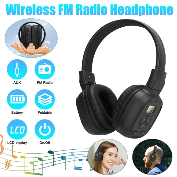 Portable Fm Radio Wireless Headphones Over-Ear Stereo Headset Foldable Earphones