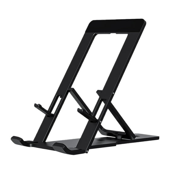 Portable Foldable Aluminum Alloy Phone Stand - Adjustable Lazy Desktop Stand, Non- Rubber Pads, Compatible with Smartphones & Tablets,Black