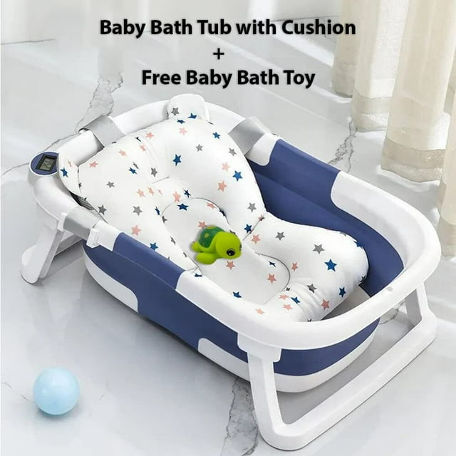 Portable Foldable Baby Bath Tub with Soft Floating Cushion Bath Net