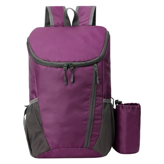 Portable Foldable Backpack, Skateboard Backpack, Folding Mountaineering Bag, Travel Hiking Backpack, Ultralight Outdoor Cycling Rucksack with Bonus Drawstring Storage Pouch for Travel, Purple