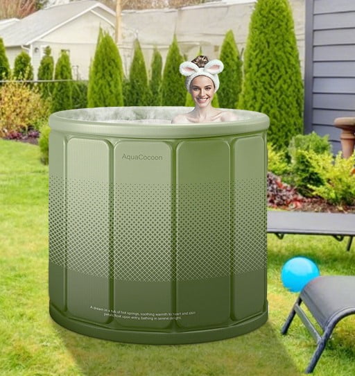 Portable Foldable Bathtub For Adults, PVC SPA Soaking Standing Bath Tub For Shower Stall, Freestanding Non-Inflatable Hot Ice Bath Tub With Thickened Thermal Foam To Keep Temperature, Matcha Green