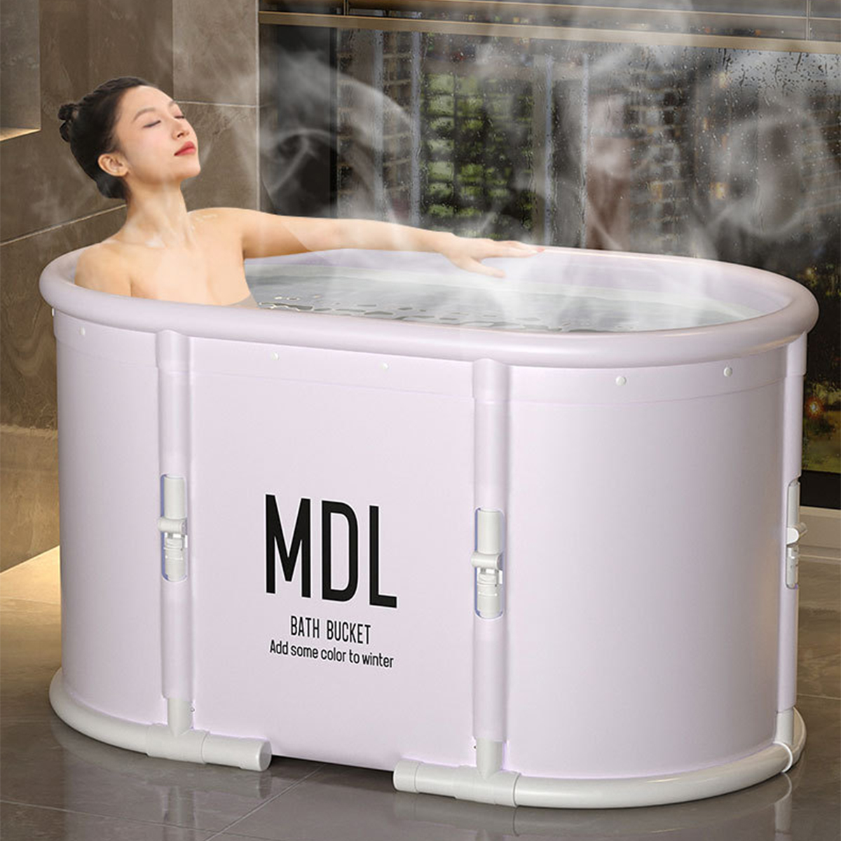 Homefilos Portable Bathtub (Small), Japanese Soaking Bath Tub for Shower Stall, Inflatable