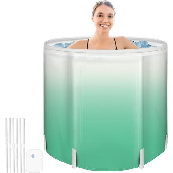 Portable Foldable Bathtub for Adults - Collapsible Travel Tub for Camping, Home & Spa - Space Saving, Durable PVC (Green Gradient)