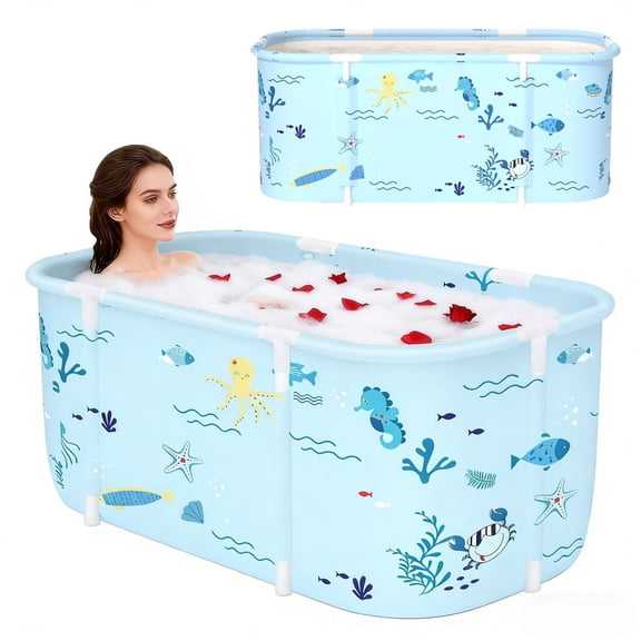 Portable Foldable Bathtub for Adults, Freestanding Soaking Tub, 47.2 x 19.7 x 21.7 in, Quick Setup, Space-Saving for Small Bathrooms and Outdoor Use