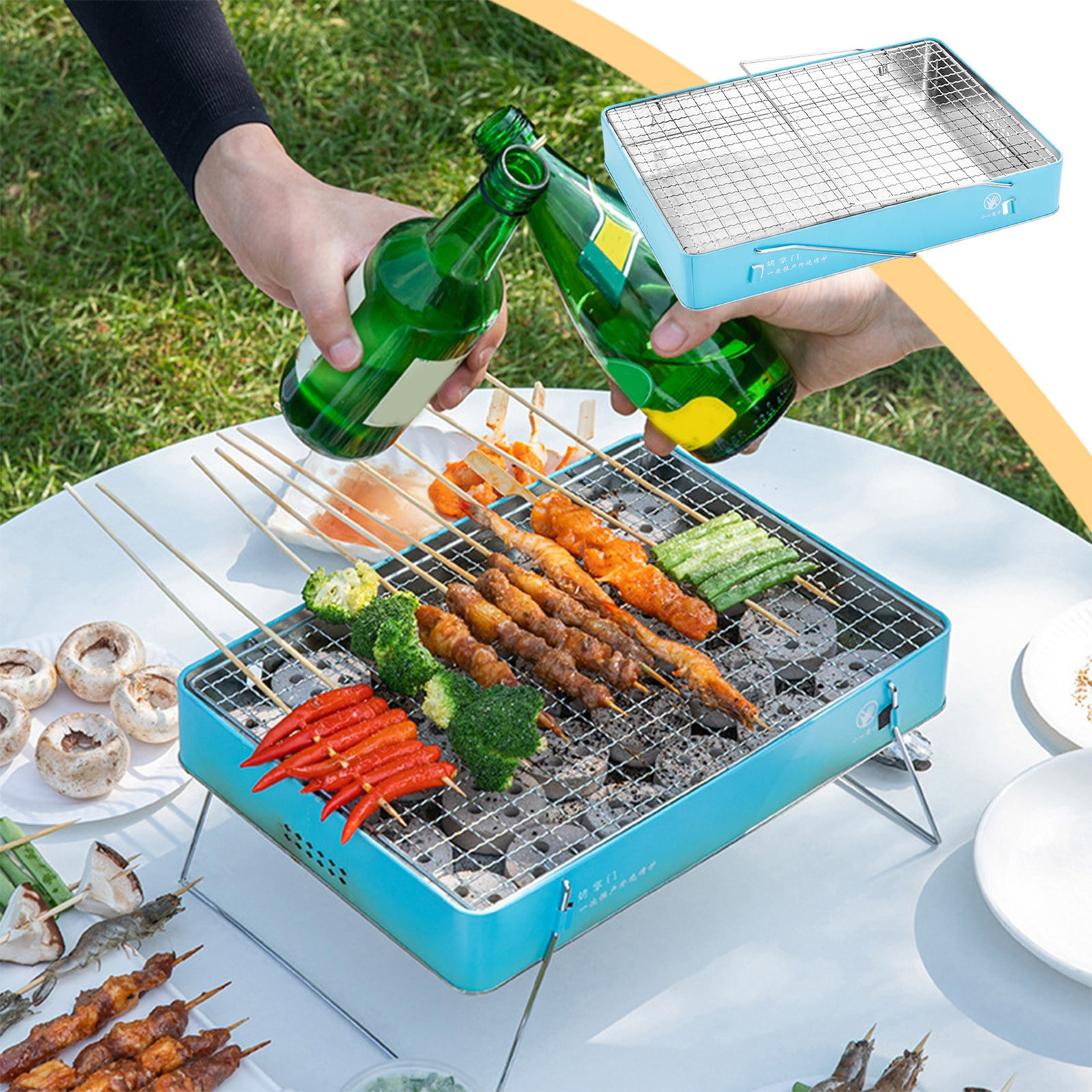 Portable Foldable Blue Alloy BBQ Grill | Compact 27x18x5.5cm Outdoor ...