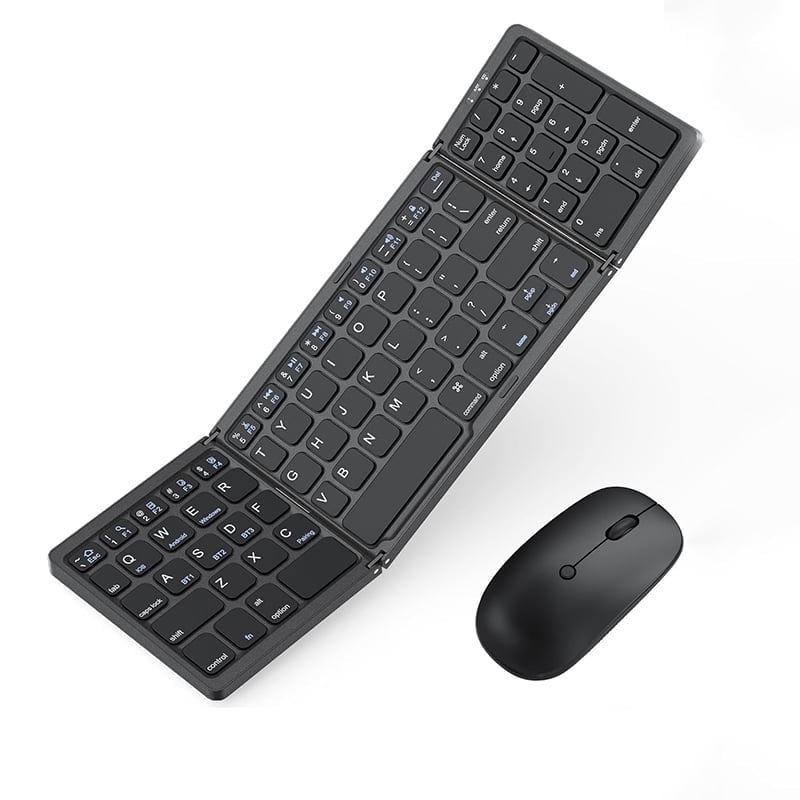 Portable Foldable Bluetooth Keyboard & Mouse Combo, Rechargeable Travel Black