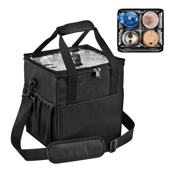 Portable Foldable Bottle Holder for 4 Drinks Adjustable Dividers Leak Resistant Seal Storage Pockets