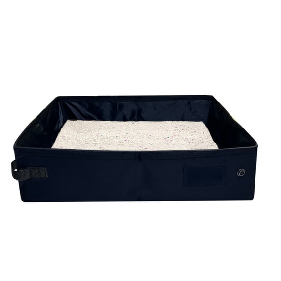 Portable Foldable Cat Litter Box, Lightweight Travel Outdoor Toilet, Car Camping Sand Pan for Kittens, Black, S